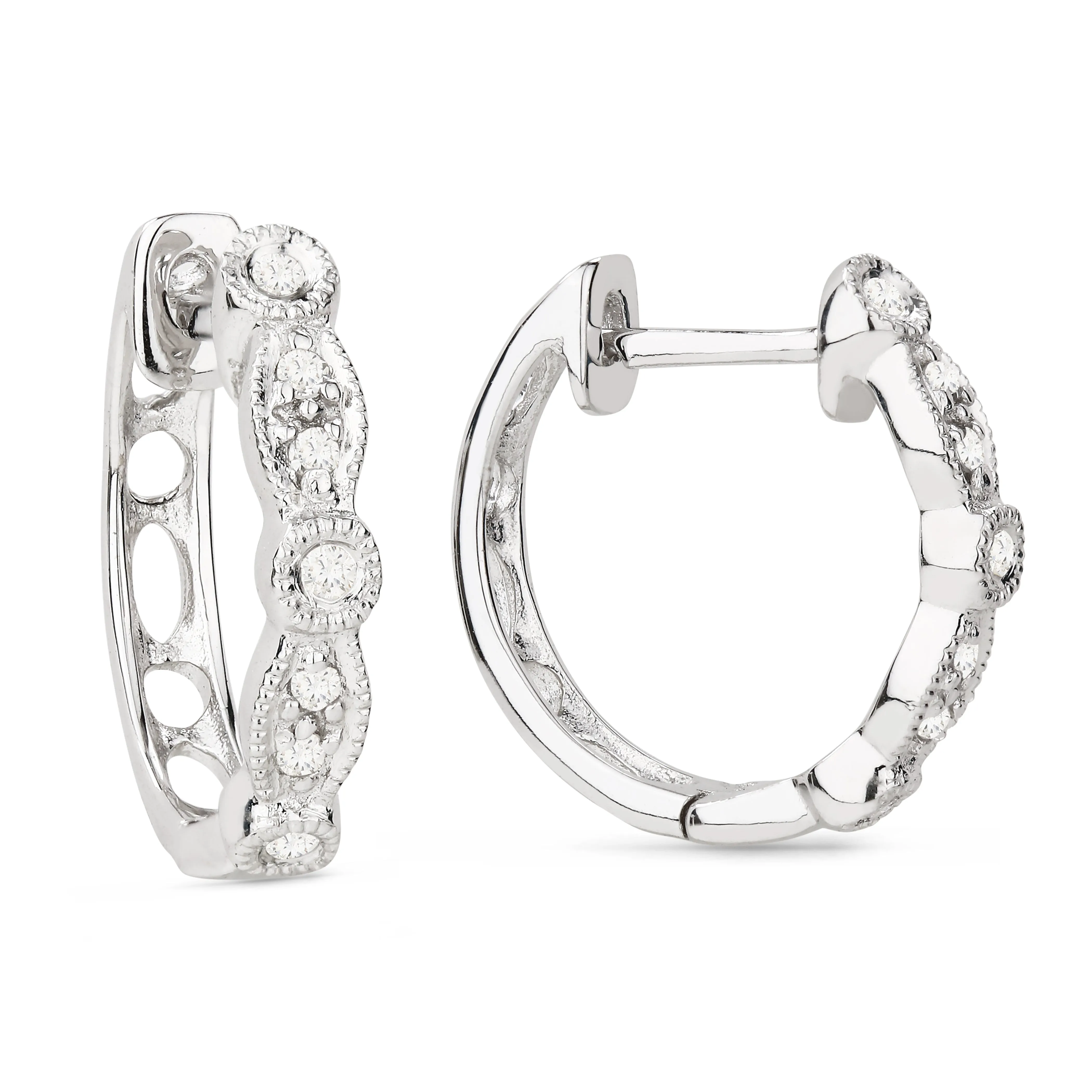 0.06Ct White Diamond Hoops Earrings In 14K White Gold