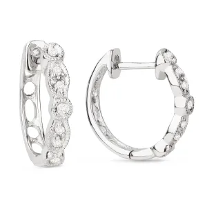 0.06Ct White Diamond Hoops Earrings In 14K White Gold