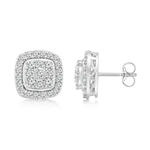 0.95 Carat Diamond Cushion Cluster Stud Earrings