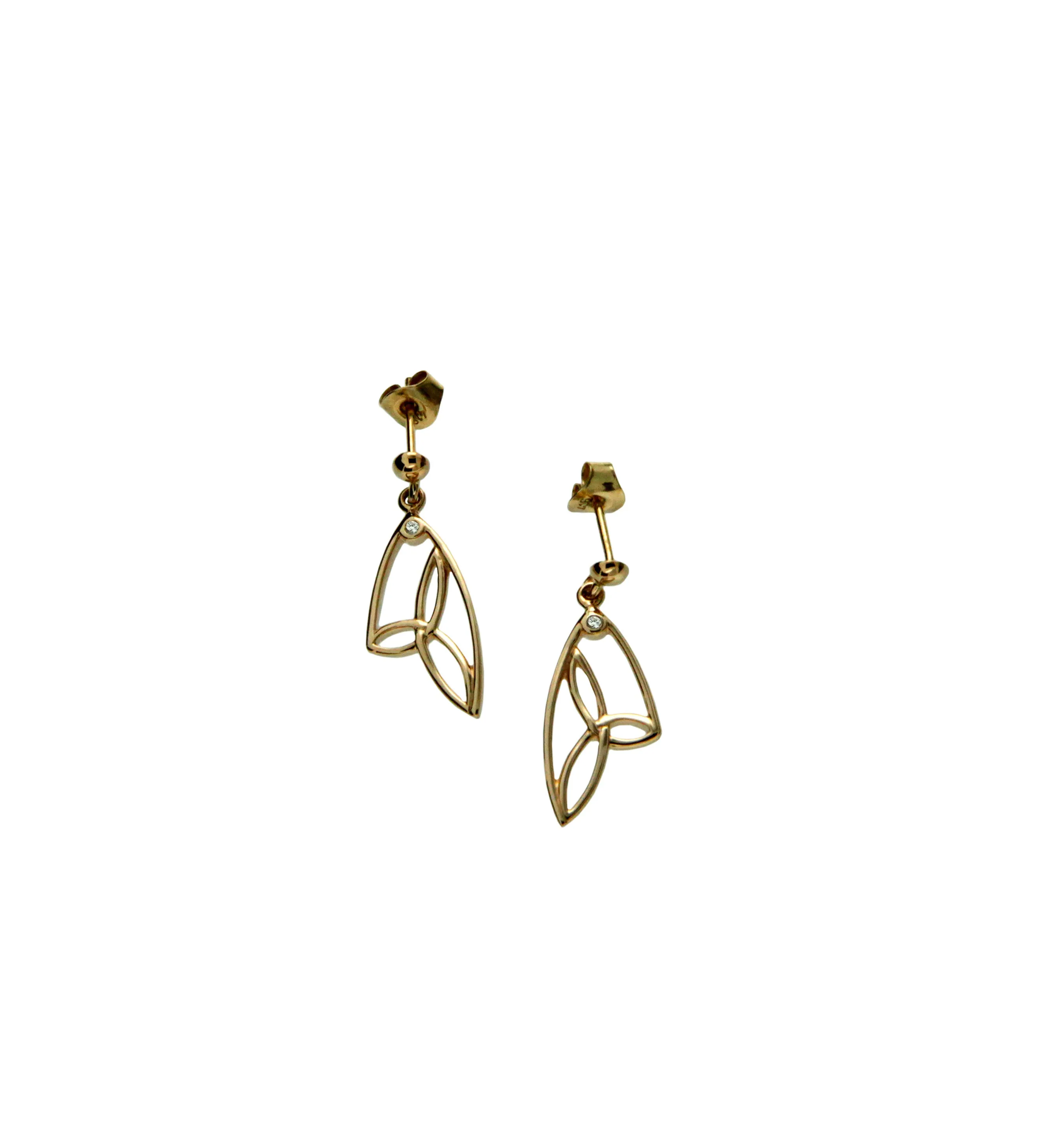 10k Gold Butterfly Wing Trinity Post Earrings-Diamond