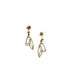 10k Gold Butterfly Wing Trinity Post Earrings-Diamond