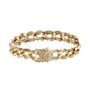 10k Yellow Gold Celtic Knot Heavy Curb Link Bracelet 8.25"