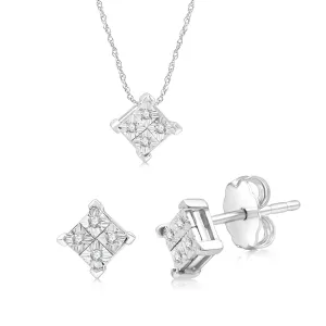 1/10 Carat Diamond Earrings and Pendant Set on 45cm Chain in Sterling Silver
