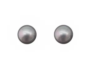 12mm Mother of Pearl Stud Earrings - Silver Grey