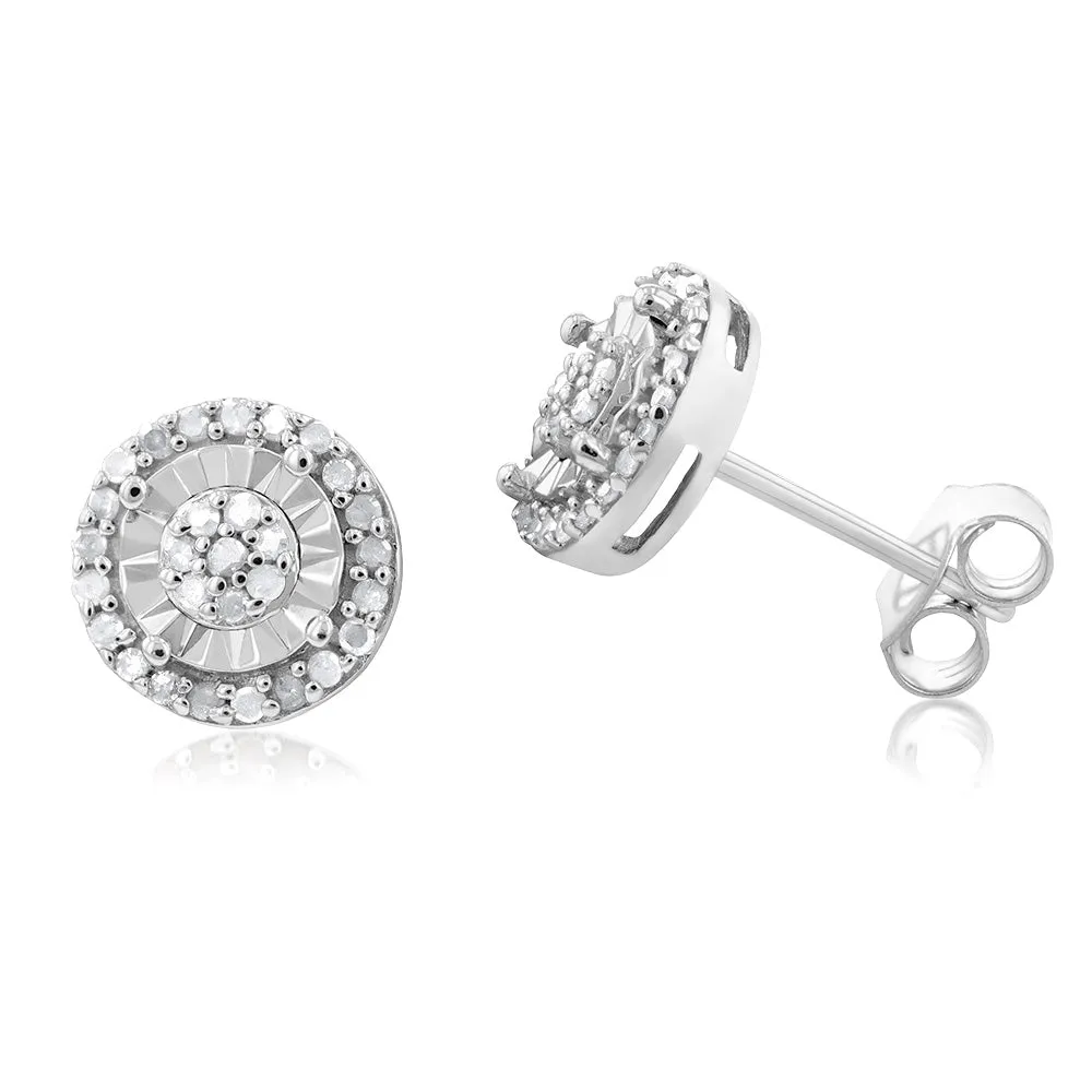 1/4 Carat Diamond Stud Earrings set with 18 Brilliant Diamonds in Sterling Silver