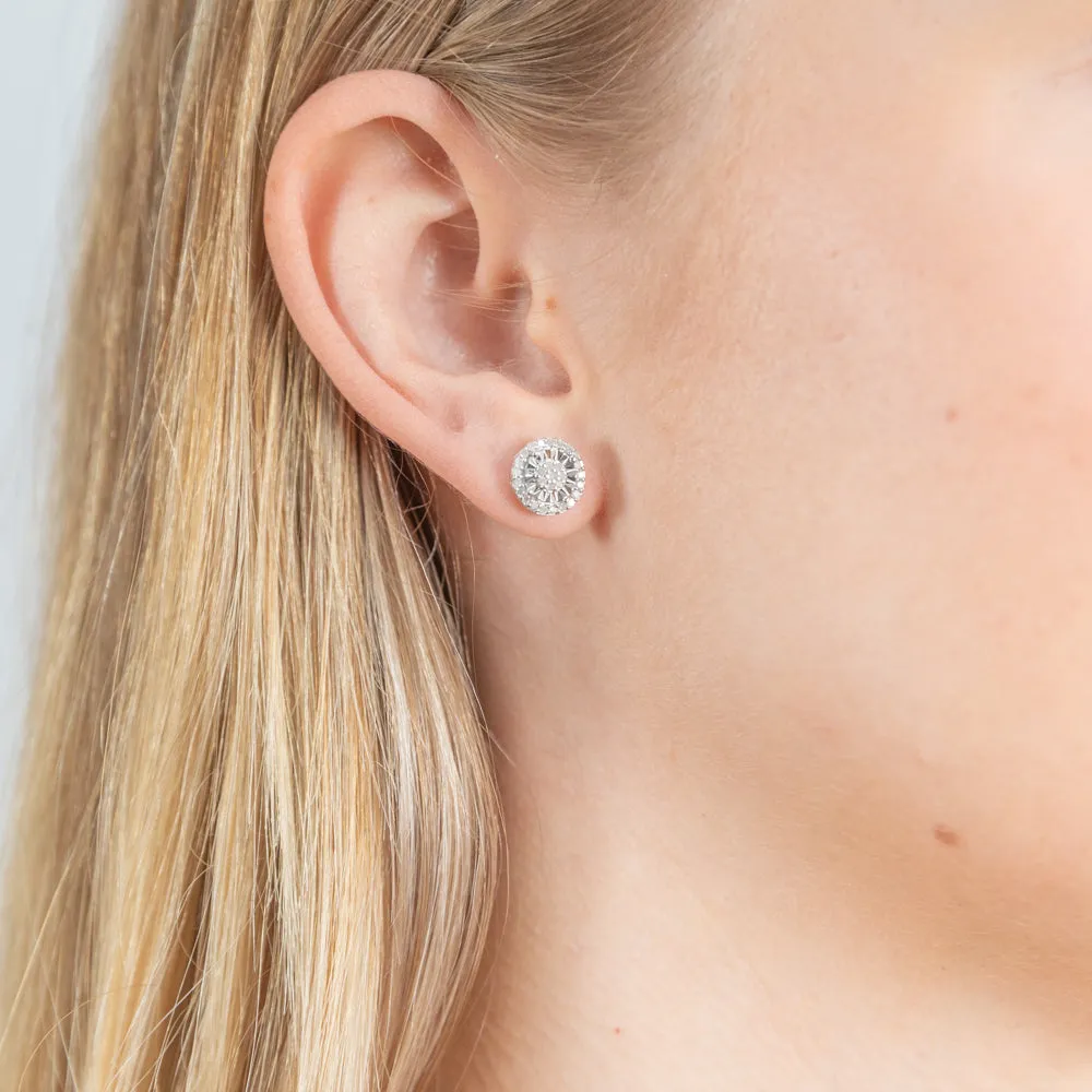 1/4 Carat Diamond Stud Earrings set with 18 Brilliant Diamonds in Sterling Silver
