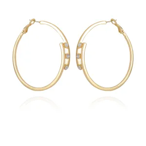 14K Goldtone Tri-Crystal Stone Hoop Earring
