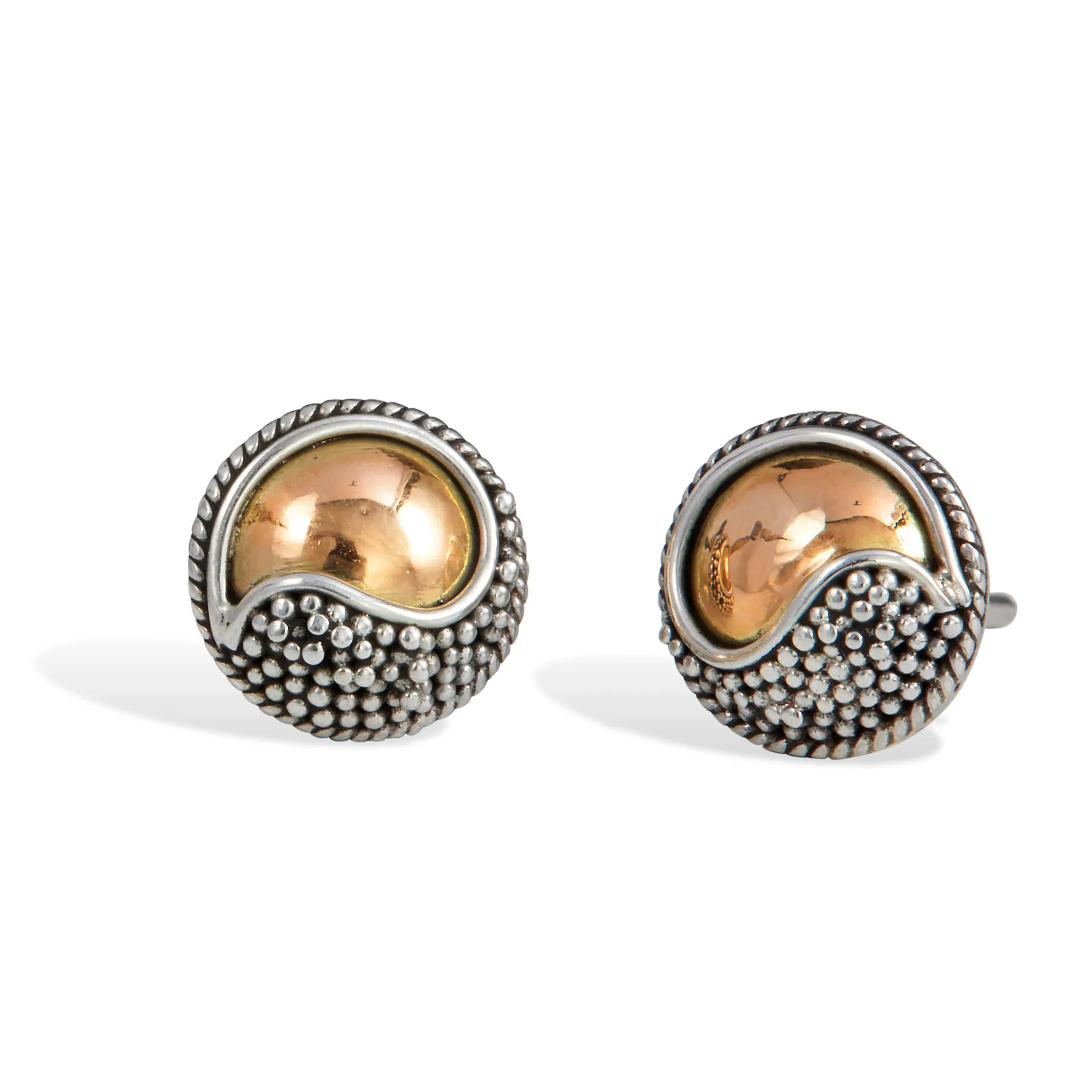 18K Gold  & Sterling  Bali Ying Yang Stud Earrings