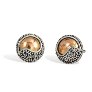 18K Gold  & Sterling  Bali Ying Yang Stud Earrings