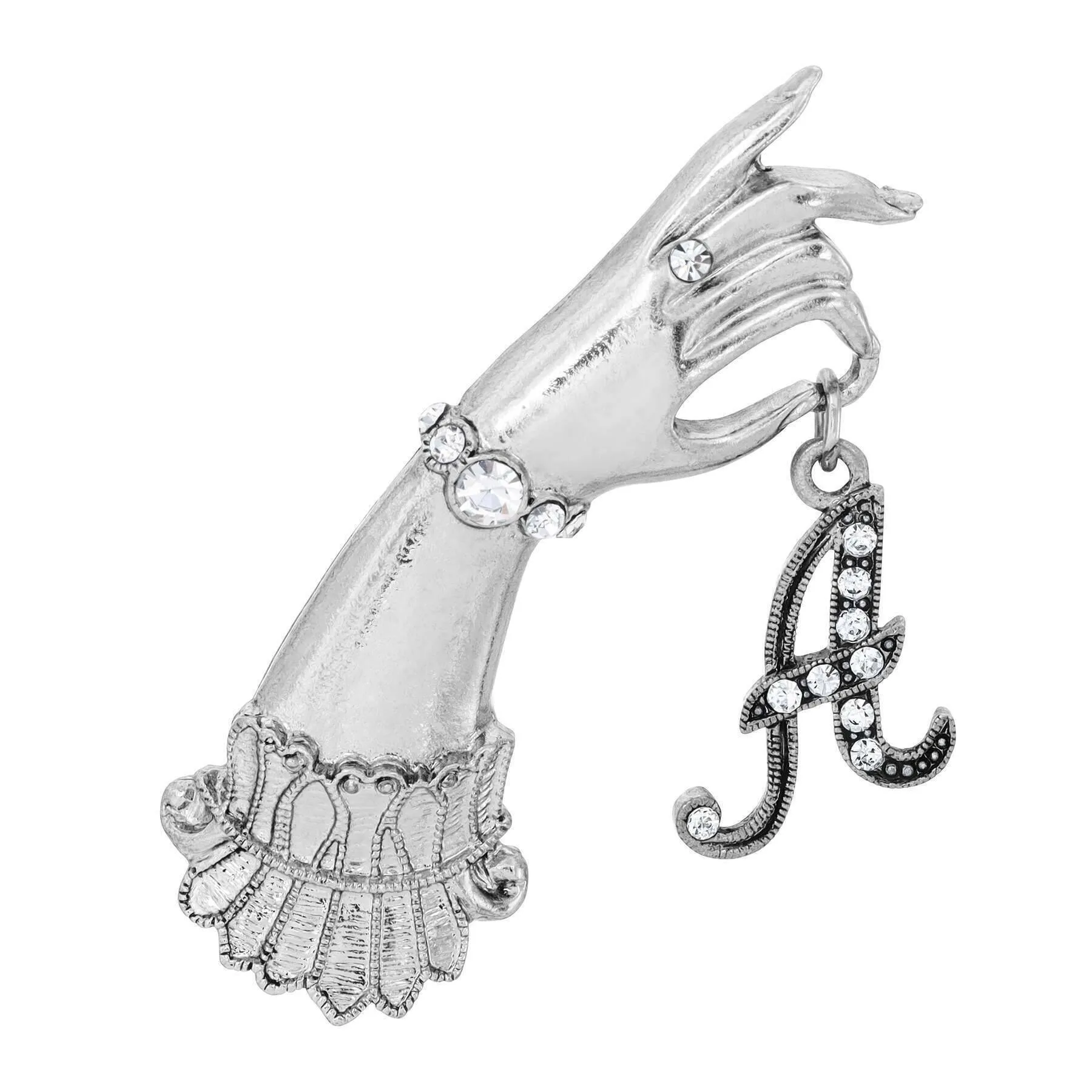 1928 Jewelry Belle Epoch Victorian Hand Model Crystal Initial Pin