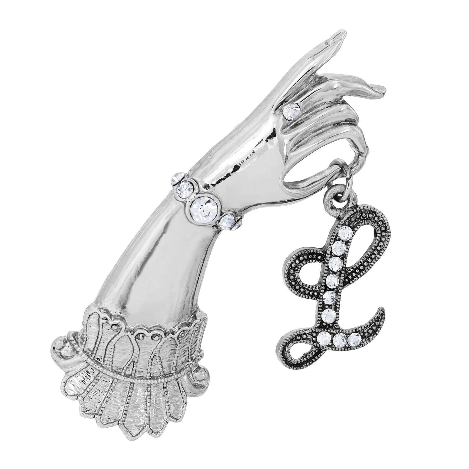 1928 Jewelry Belle Epoch Victorian Hand Model Crystal Initial Pin