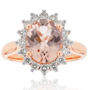 9ct Rose Gold 2.30ct Morganite and 1/2 Carat Diamond Ring