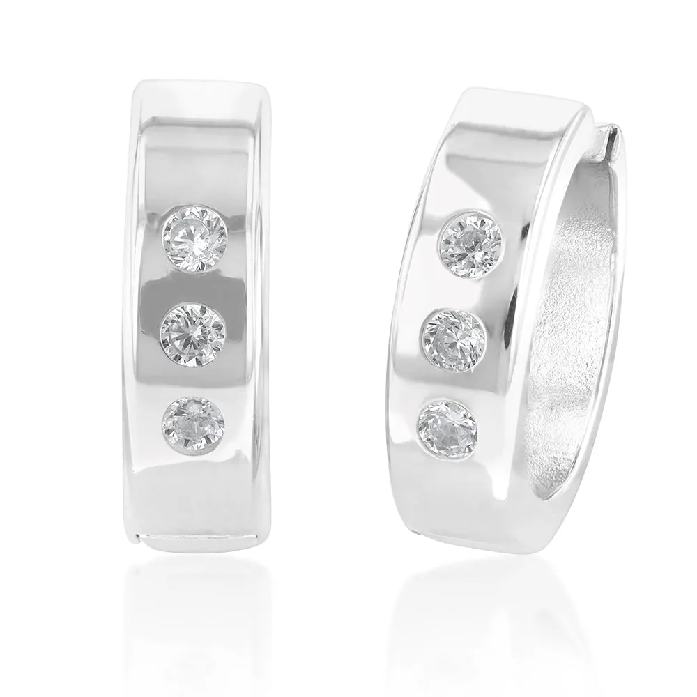 9ct Silverfilled White Gold Cubic Zirconia 10mm Hoop Earrings