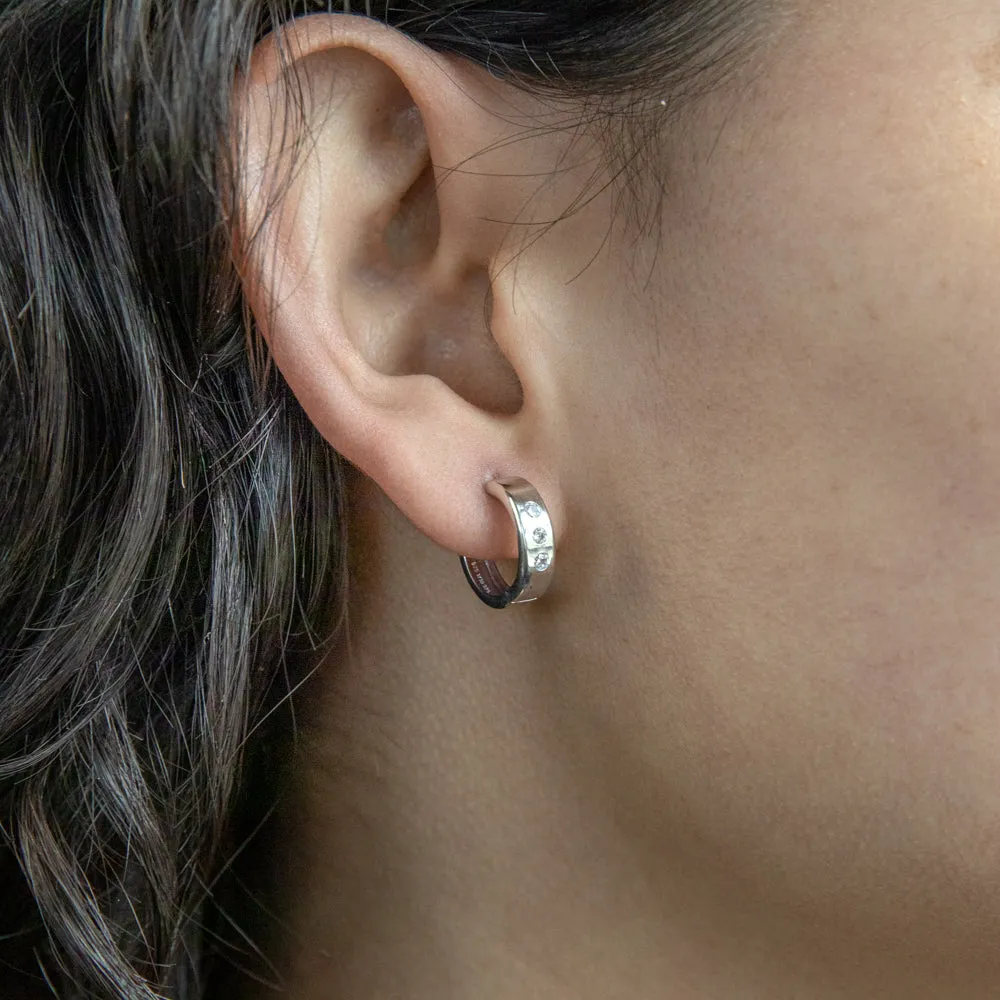 9ct Silverfilled White Gold Cubic Zirconia 10mm Hoop Earrings