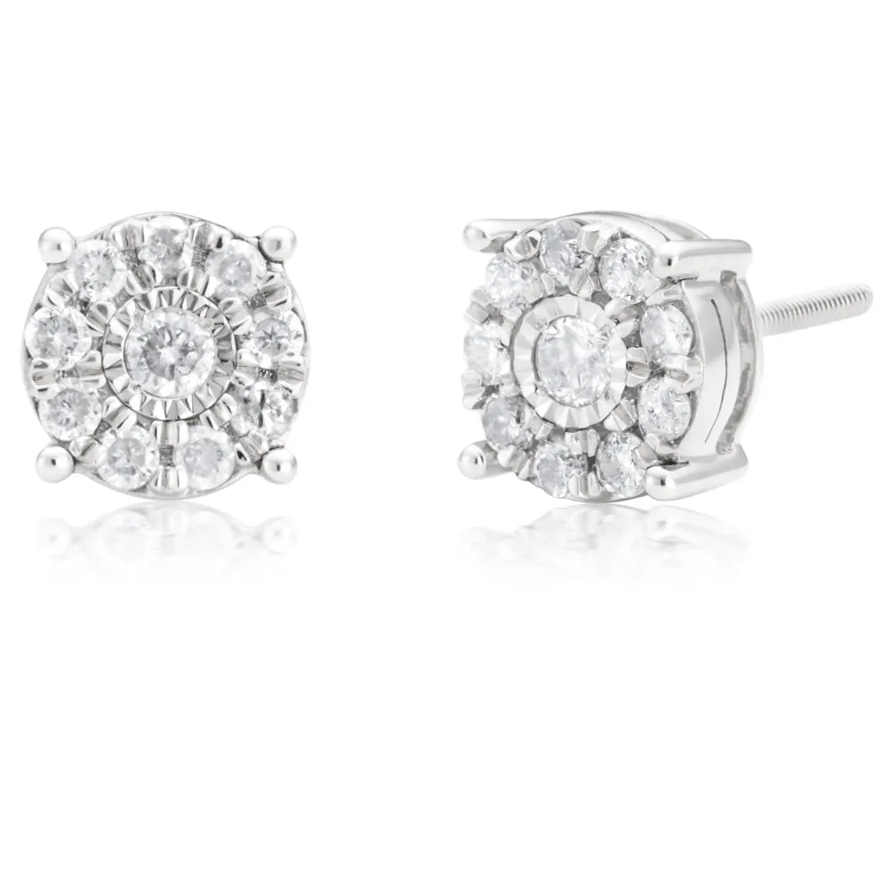 9ct White Gold 1/2 Carat Diamond Cluster Stud Earrings