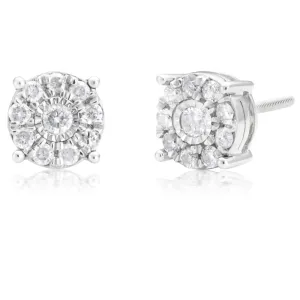 9ct White Gold 1/2 Carat Diamond Cluster Stud Earrings