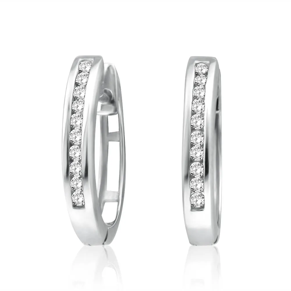 9ct White Gold 1/5 Carat Diamond Hoop Earrings