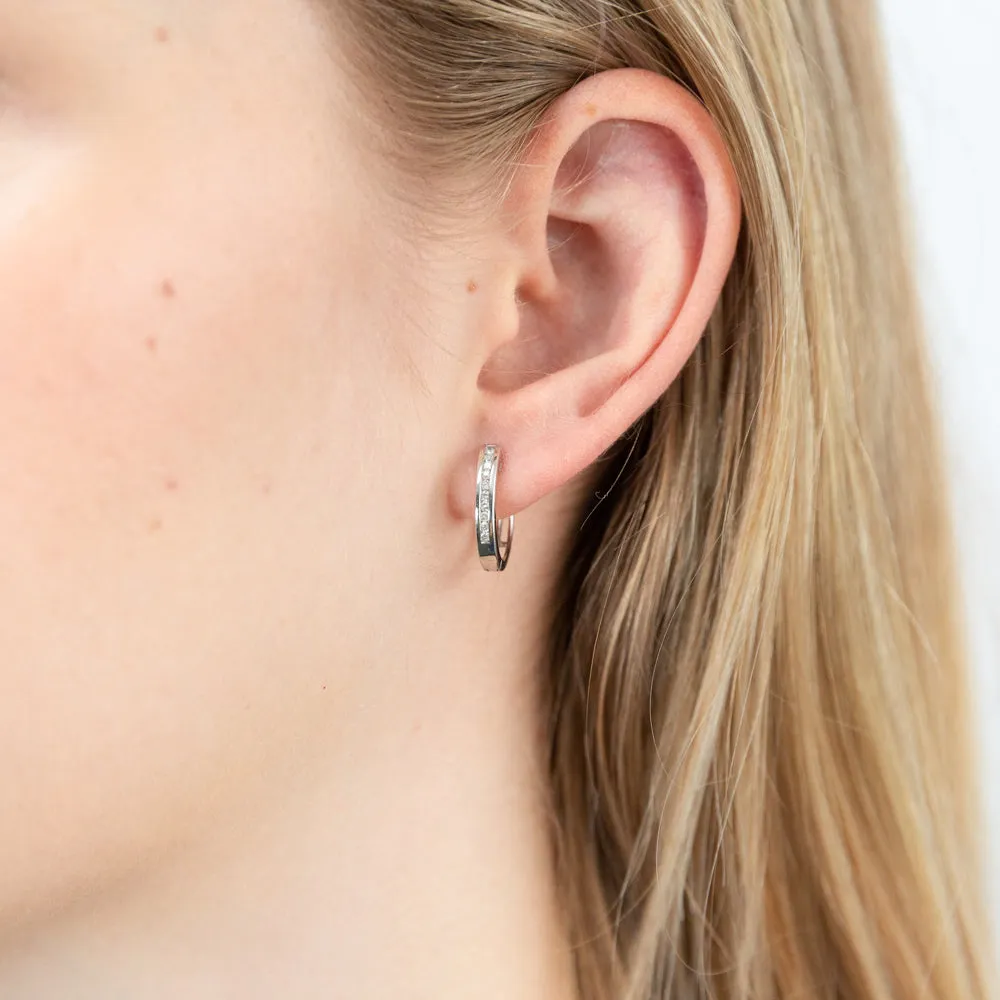 9ct White Gold 1/5 Carat Diamond Hoop Earrings