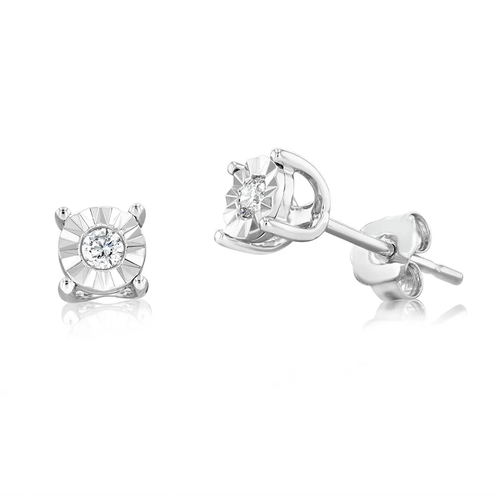 9ct White Gold 5 Points Diamond Stud Earrings
