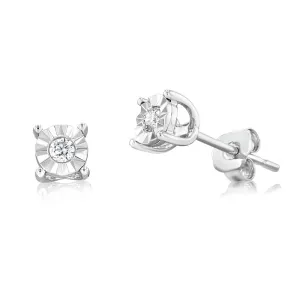 9ct White Gold 5 Points Diamond Stud Earrings