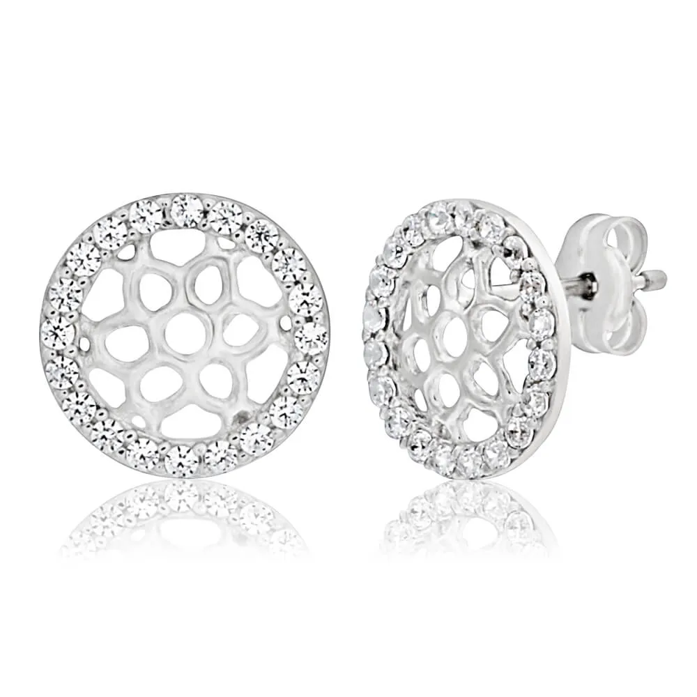9ct White Gold Elegant  Cubic Zirconia Stud Earrings