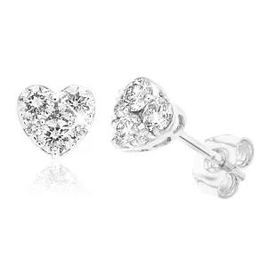 9ct White Gold Luxurious 1/2 Carat Diamond Heart Stud Earrings
