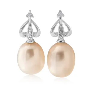9ct White Gold Pearl and Diamond Earrings