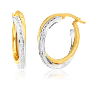 9ct White Gold Silver Filled Cubic Zirconia Hoop Earrings