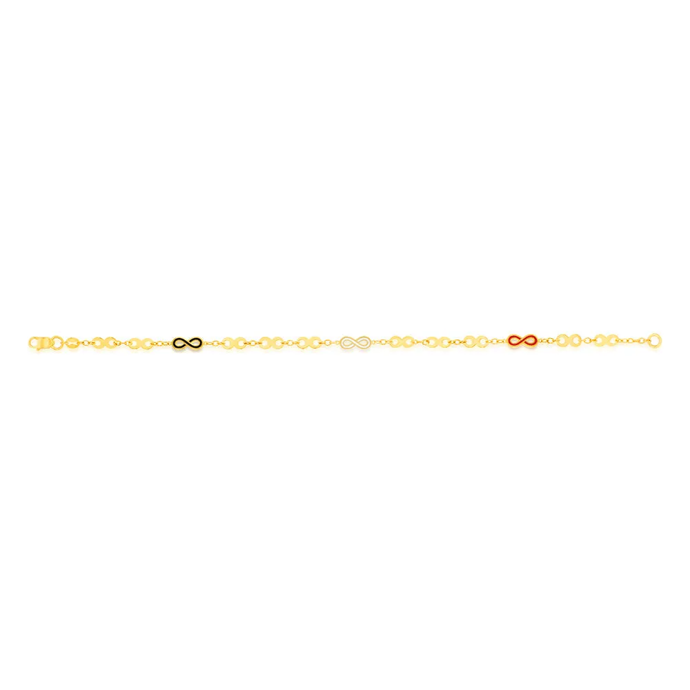 9ct Yello Gold Coloured Enamel On Double Sided Infinity 19.1cm Bracelet