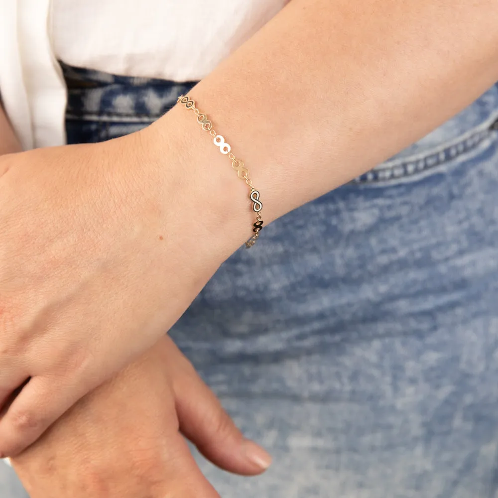 9ct Yello Gold Coloured Enamel On Double Sided Infinity 19.1cm Bracelet