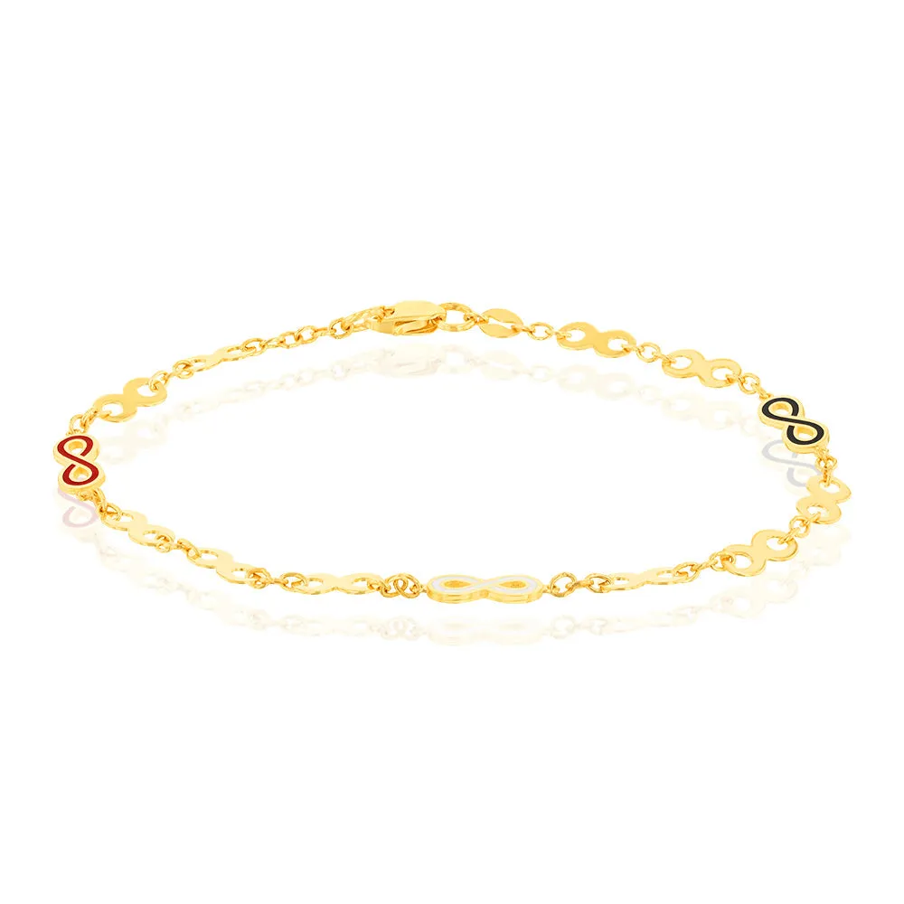 9ct Yello Gold Coloured Enamel On Double Sided Infinity 19.1cm Bracelet