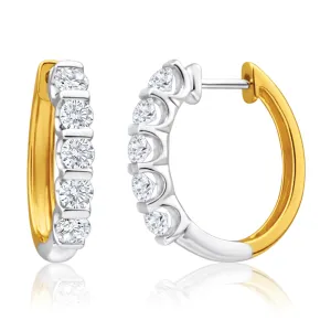 9ct Yellow & White Gold 1 Carat Diamond Hoop Earrings