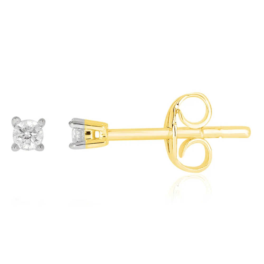 9ct Yellow Gold 0.05 Carat Diamond Stud Earrings