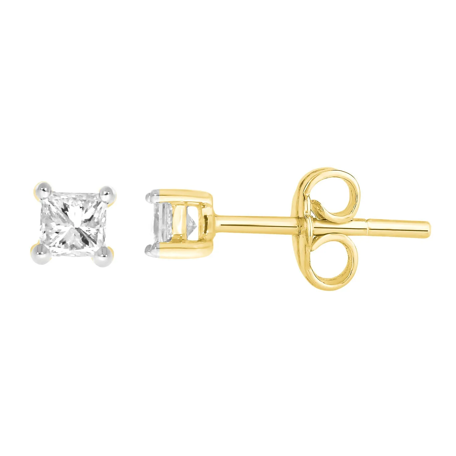 9ct Yellow Gold  0.15 Carat Princess Diamond Stud Earrings