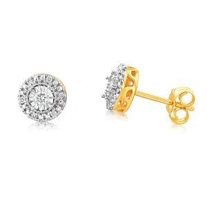 9ct Yellow Gold 1/10 Carat Diamond Round Stud Earrings