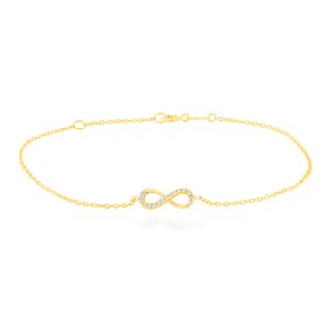 9ct Yellow Gold 19.10cm Zirconia Infinity Bracelet