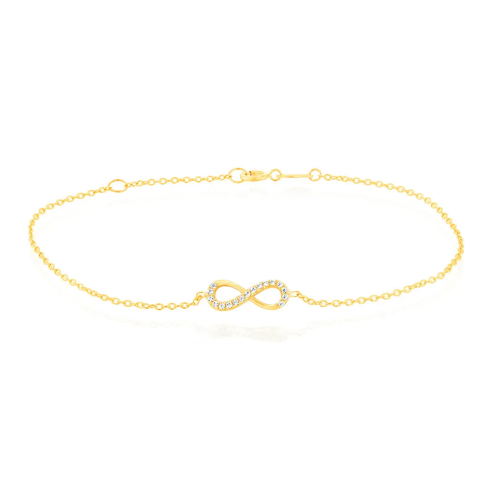9ct Yellow Gold 19.10cm Zirconia Infinity Bracelet