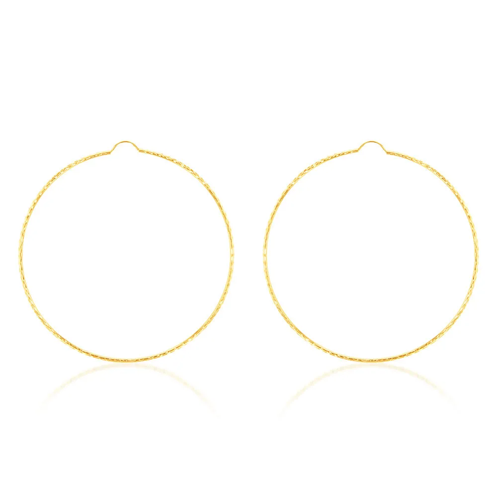 9ct Yellow Gold 60mm Diamond Cut Hoop Earrings