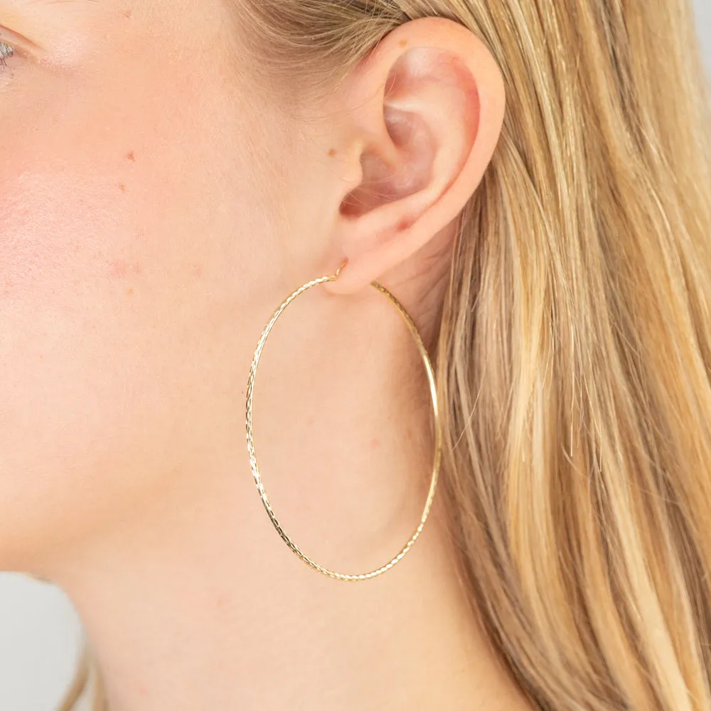 9ct Yellow Gold 60mm Diamond Cut Hoop Earrings