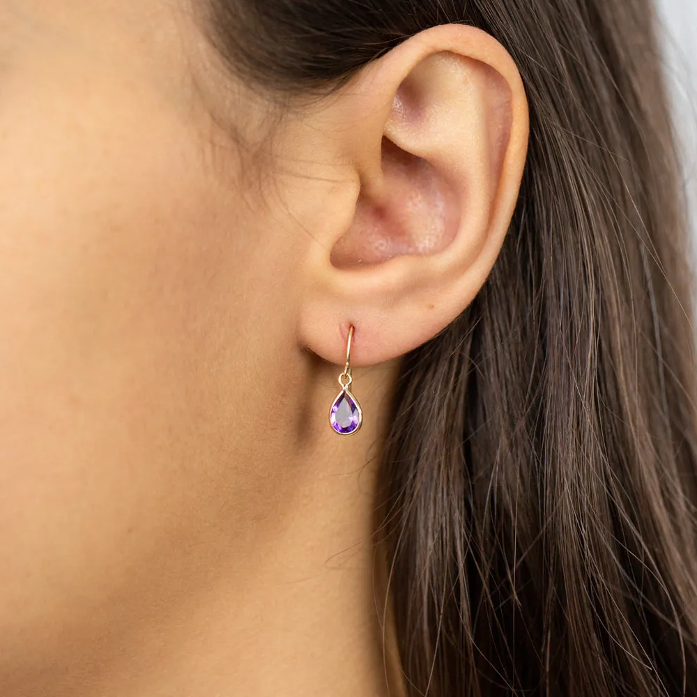 9ct Yellow Gold Amethyst Pear Drop Earrings