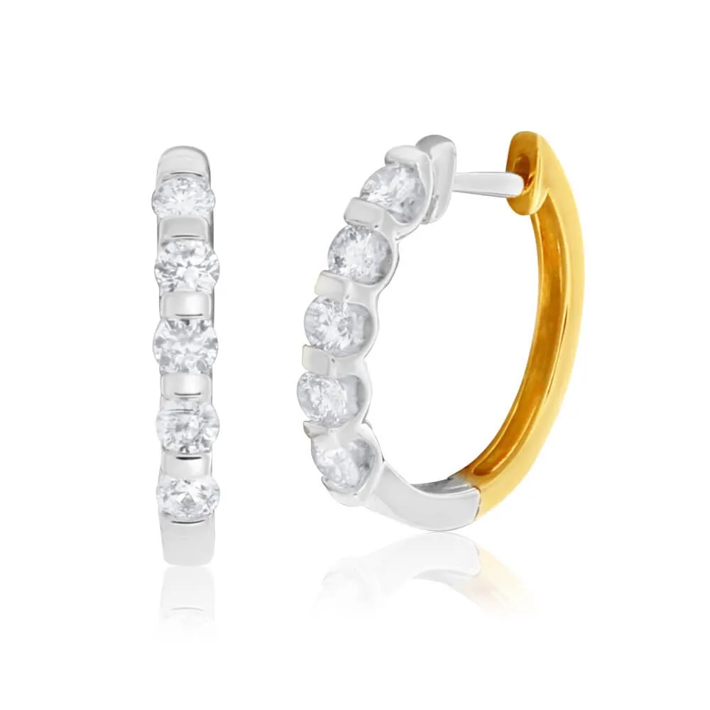 9ct Yellow Gold & White Gold Diamond Hoop Earrings