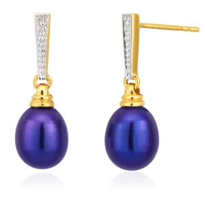 9ct Yellow Gold Black Freshwater Pearl Drop Earrings