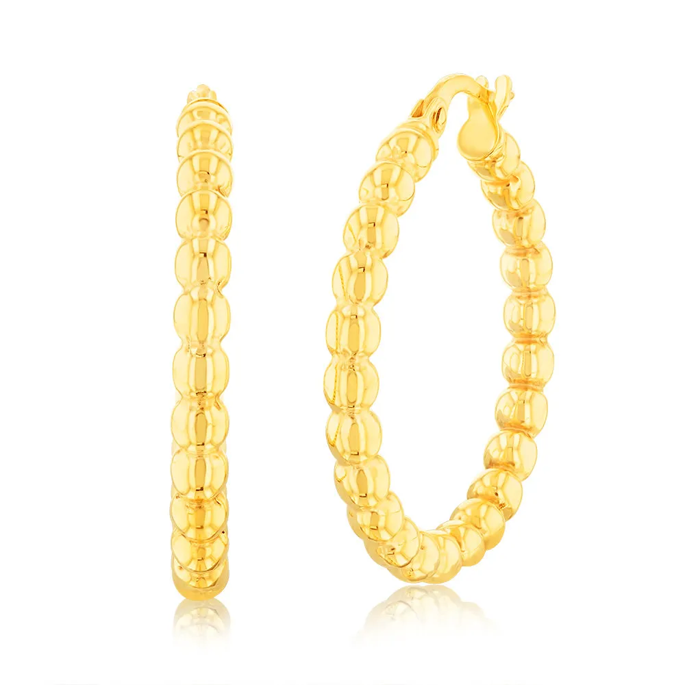 9ct Yellow Gold Bubble 20mm Hoop Earrings