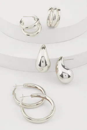Assorted Metallic Drop and Hoop Earrings Set of 3