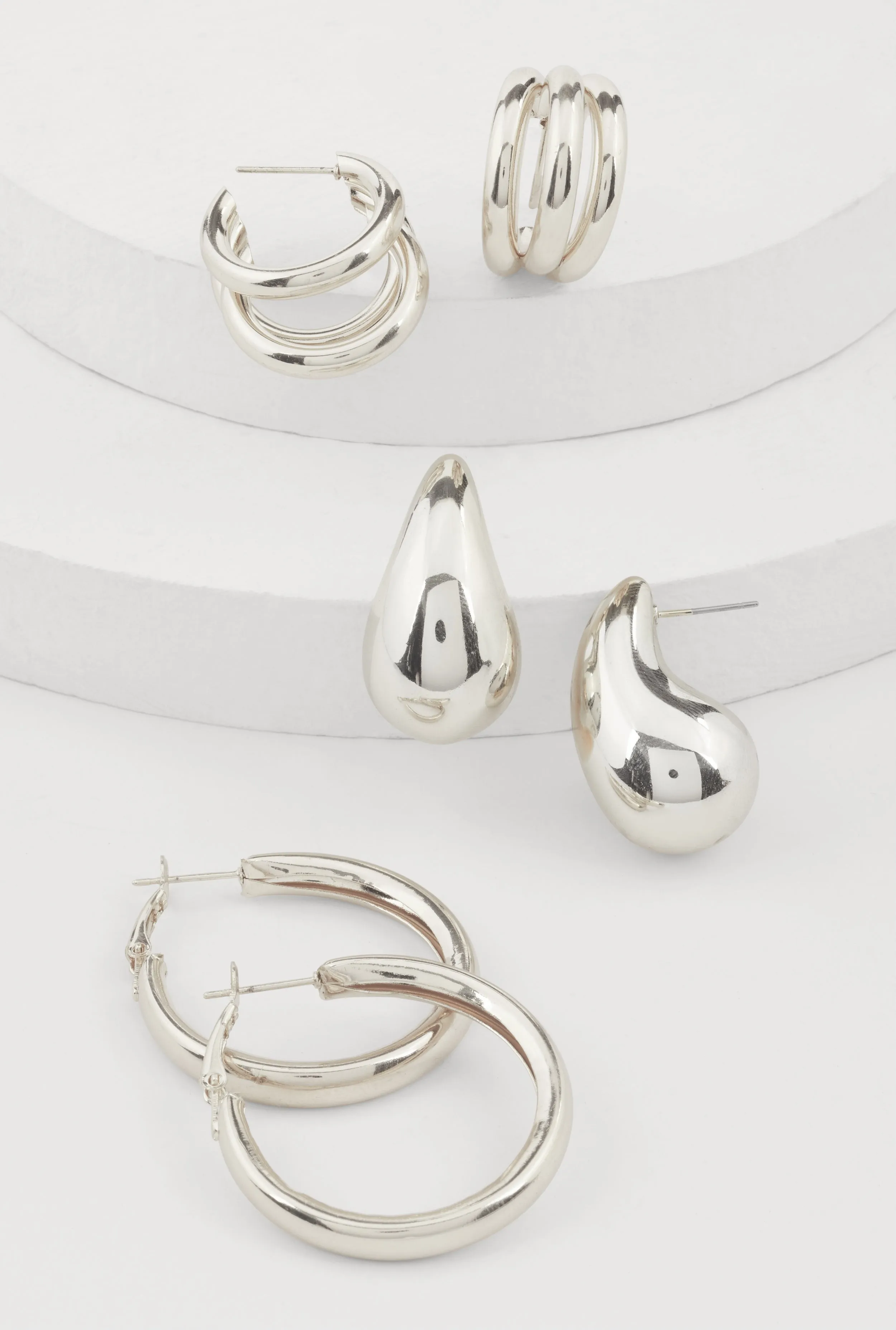 Assorted Metallic Drop and Hoop Earrings Set of 3