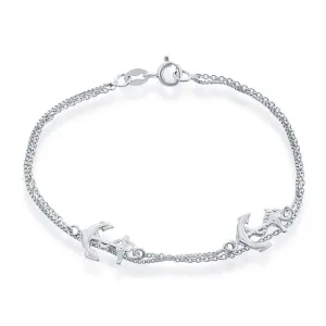 Classic Women's Bracelet - Sterling Silver Double Strand Anchor | S-4926