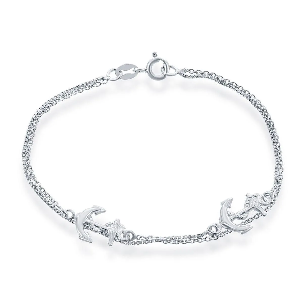 Classic Women's Bracelet - Sterling Silver Double Strand Anchor | S-4926