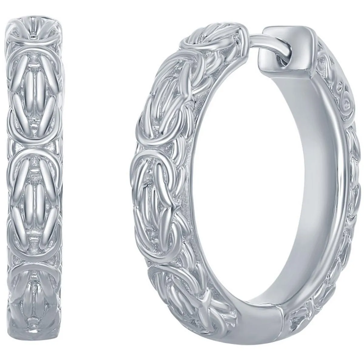 Classic Women's Earrings - Sterling Silver Byzantine Design Hinged Closure | A-2646