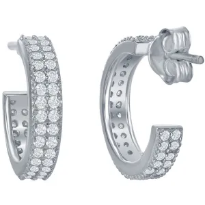 Classic Women's Earrings - Sterling Silver Micro Pave 15mm Double Row CZ Hoop | D-6088