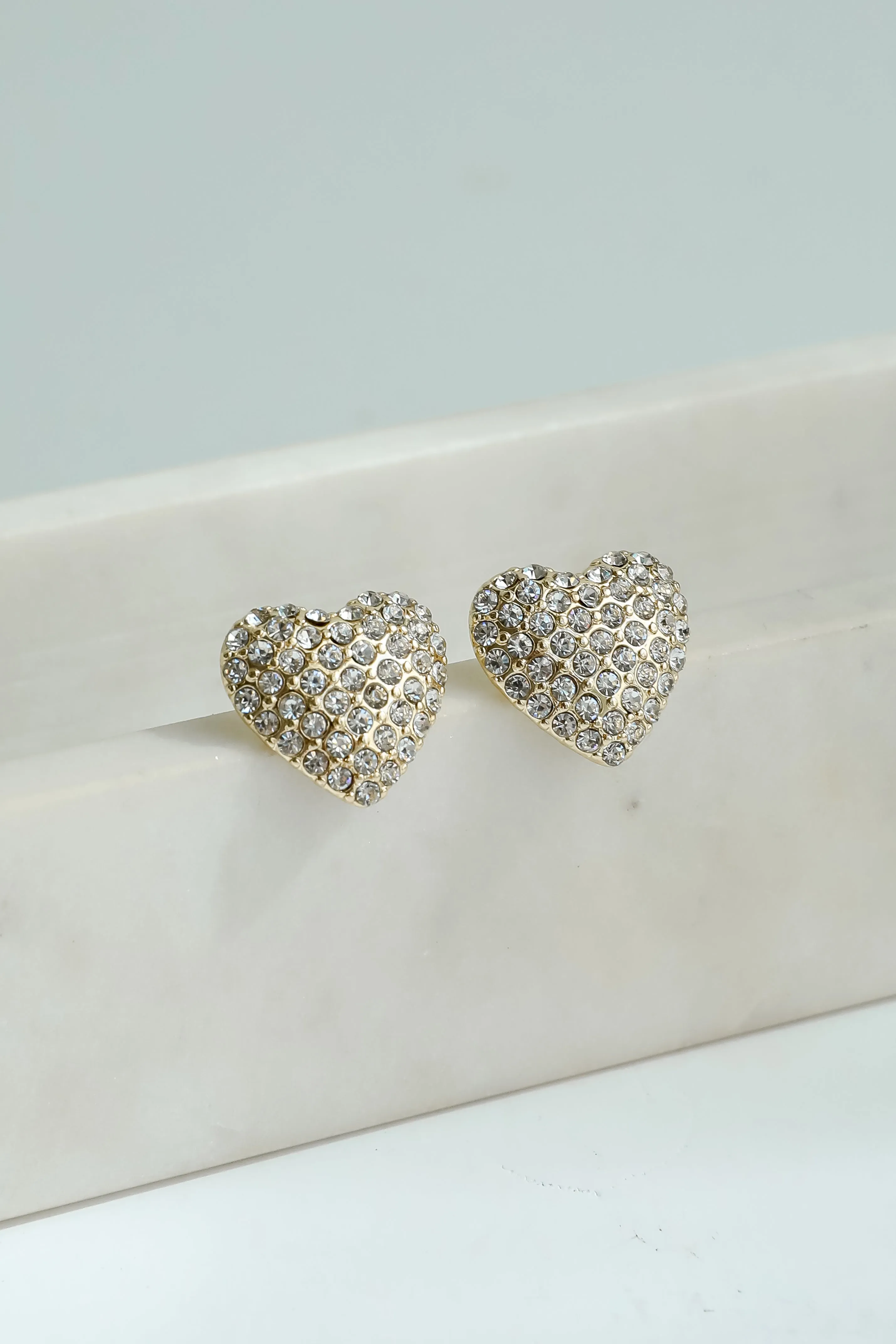 Diana Gold Rhinestone Heart Stud Earrings